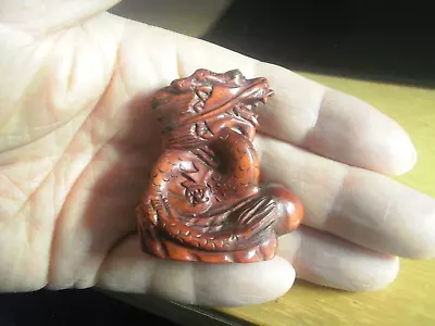 Hand Carved Wood Netsuke Dragon Holding A Ball Collectable Boxwood Figure. • £24.99