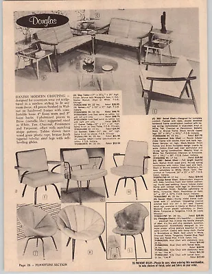 1961 PAPER AD Douglas Danish Mid Century Modern Furniture Fiberglas Chair Scoop • $12.99