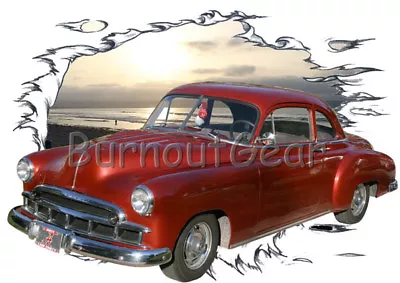 1949 Red Chevy Coupe B Custom Hot Rod Sun Set T-Shirt 49 Muscle Car Tee's • $21.99