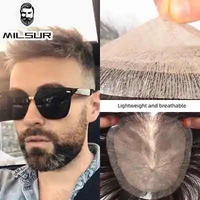 Toupee Men Natural Hair Wig Men Toupee Male Wigs For Man Hairpiece Hair System • $137.97