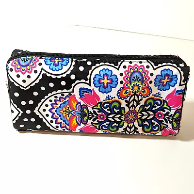 Modella Makeup Bag Bright Floral Zippered Cosmetic Travel Organizer Black Pink • $11.97