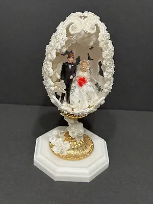 Wedding Cake Topper Decoration Bride Groom Egg Shape Vtg Approx 3X6 Inches *READ • $22
