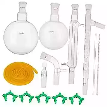  Glass Organic Chemistry Kitpcs Distillation Kit 24/40 Joints Distillation 13 • $102.77