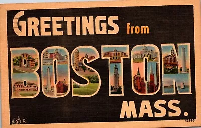 Greetings Boston MA Mass Massachusetts Big Block Letter Vintage Linen Postcard • $1.99