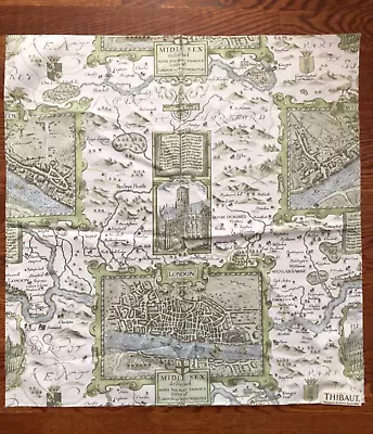 THIBAUT London Map In Green 25 1/2 X 26 1/2  Cotton Fabric Sample • £23.15