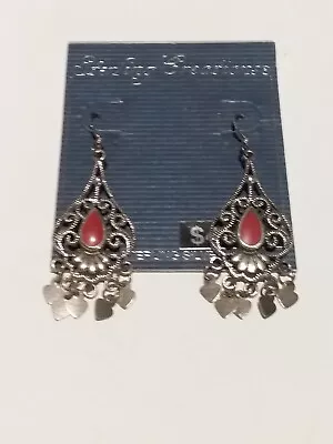 Vintage Sterling Silver Teardrop Red Coral Drop Dangle Hook 2  Long Earrings-NWT • $35.12