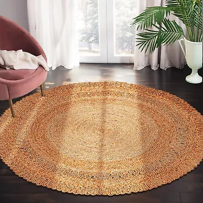 VVIP Rugs 100% Natural Jute Area Rug. Braided Multi Sie Reversible Round • $125