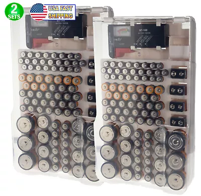 2pc Battery Organizer Storage Case Holder Caddy Wall Mount 93 Batteries W Tester • $19.95