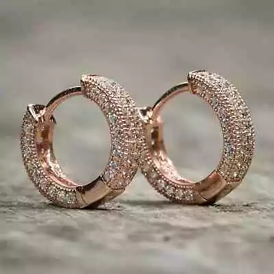 2 Ct Round Lab-Created Diamond Women's Huggie Hoop Earrings 14K Rose Gold Plated • $97.49