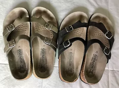 Mephisto Woman’s Sandals Toe Loop Buckle Lot Of 2 Pair 37 US 6.5  Gold&Cocoa • $35