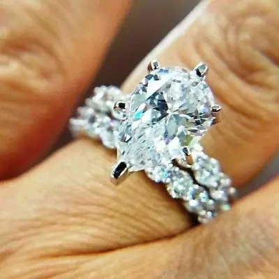 14K White Gold Plated 4 CT Pear Shape Moissanite Engagement Ring Bridal Set • $157.49