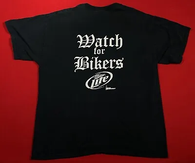 Vintage Millers Lite Black T Shirt WATCH FOR BIKERS” Bike Week Sz XL NO TAG • $15.99