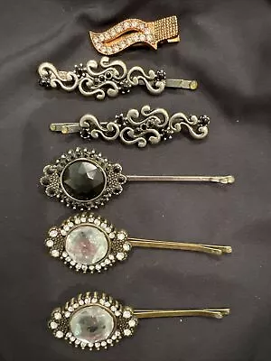Vintage Hair Bobby Pins Clips Barrettes Crystal Rhinestones Lot Of 6 Pieces • $19.90