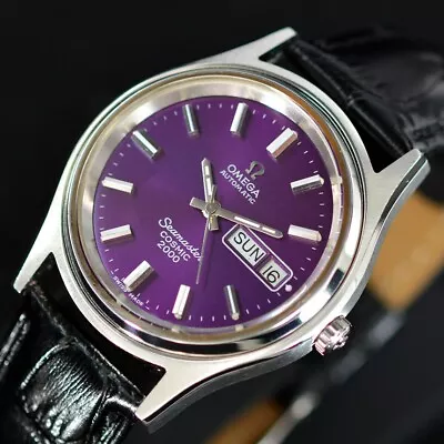 Vintage Omega Seamaster Cosmic 2000 Automatic Purple Dial Date Dress Men's Watch • $900