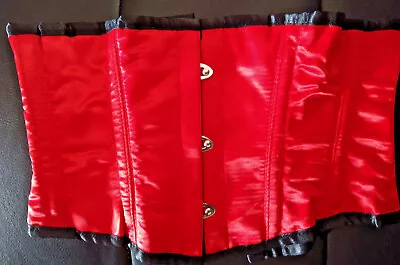 Red Satin Underbust Corset Steel Boned Sexy Size 22 Inch Waist Cincher Waspie UK • £17.99