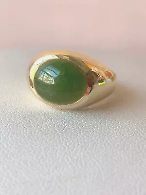 Vintage 14k Yellow Gold Jade Nephrite Mens Women Unisex Ring Gypsy Setting Heavy • $1499