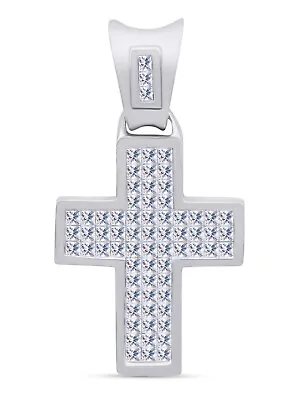 1.1ct Princess Cut Lab Created Moissanite Mens Cross Pendant In Sterling Silver • $143.93