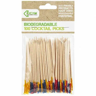 Bamboo Cocktail Picks With Colour Tips - BBQ Party Sandwich Fruit Sticks 100  • £2.99
