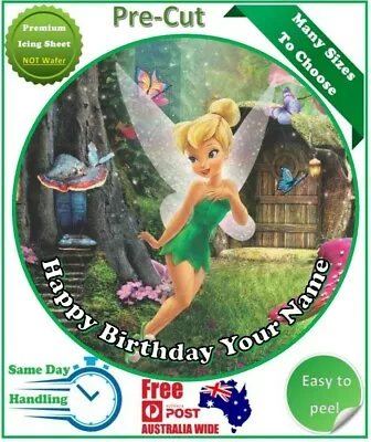 Tinkerbell Icing Edible Birthday Cake Topper Round Image • $12.50