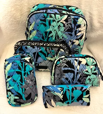 Vera Bradley CamoFloral Blue 5-Pc Set Cosmetic Eye Glass Zip Pouch Case Bag NEW • $29.99