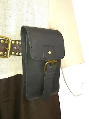 LARP Medieval Leather Pouch Bag Money Hang Belt Black And Brown Reenactment • £15.99