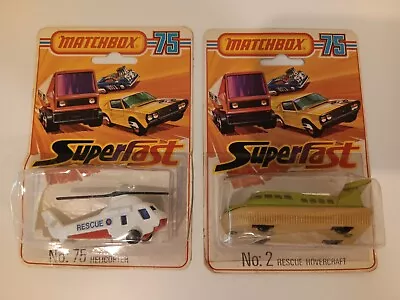 Vintage 1976 MATCHBOX Lot Superfast MOC No 75 Helicopter No 2 Rescue Hovercraft • $74.95