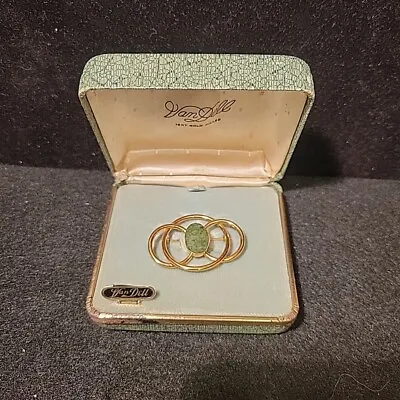 Vintage Van Dell 12KT Gold Filled Brooch Pin W Green Stone New In Original Box • $7