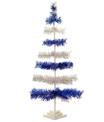 36  Silver And Blue Christmas Tree Tinsel Feather Style Holiday Tree 3FT • $54.99