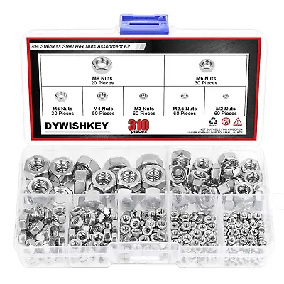 310 Pieces Metric 304 Stainless Steel Hex Nuts Assortment Kit For Screw Bolt (M2 • $13.36