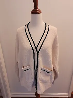 NWT J CREW Cotton-Blend Boucle V-Neck Cardigan Sweater In Ivory/Navy Size XL • $44.99