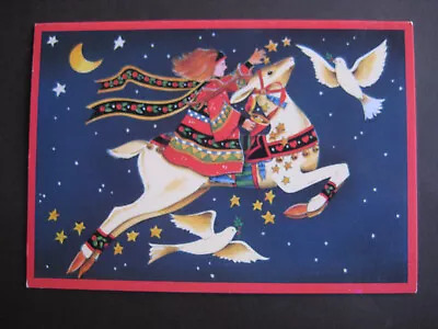 UNUSED 1998 VINTAGE Greeting Card Marian Heath CHRISTMAS Girl On Reindeer Stars • $3.99