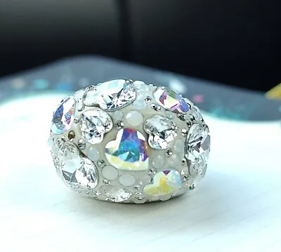 $102 • Buy Retired SWAROVSKI Heart Crystal Ring CINDERELLA  Dome Swan Signed Size 7