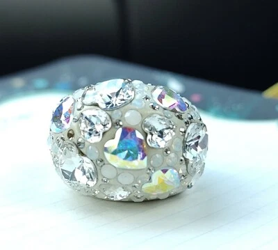 $102 • Buy Retired SWAROVSKI Heart Crystal Ring CINDERELLA  Dome Swan Signed Size 7