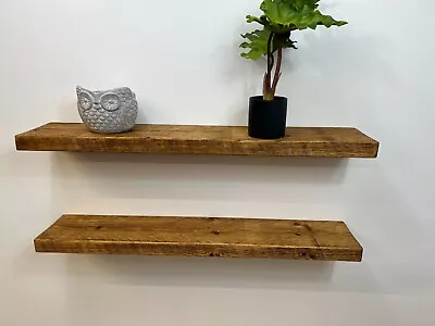 FLOATING SHELF  RUSTIC  SOLID WOOD  + FIXINGS- 150MM DEEP - 38mm THICK • £38