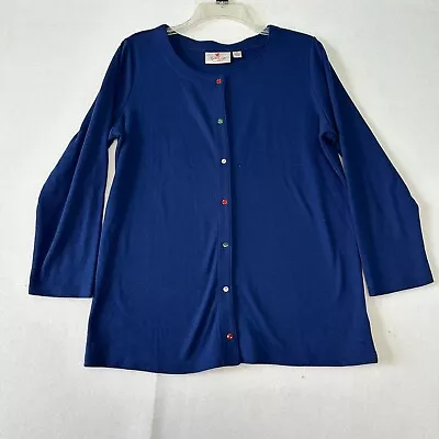 Quacker Factory Shirt Women S Blue Snap Buttons Colorful Bling Long Sleeve • $14