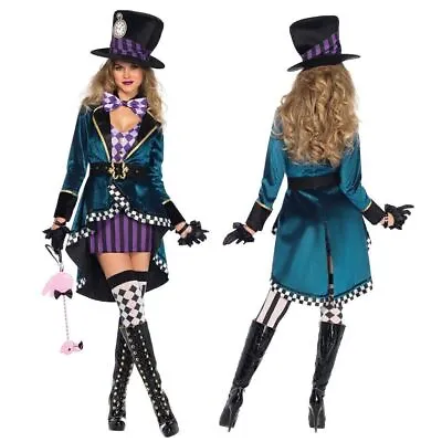 Women Costume Mad Hatter  Outfit Fancy Dress Halloween Party Witch Costumes @ • £35.99