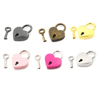 Mini Padlock Love Heart Shape Padlock Tiny Luggage Bag Case Lock With Key__- • $6.98
