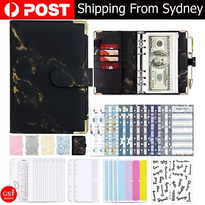 A6 PU Leather Notebook Budget Binder Planner Cover Cash Pockets Sheets Stickers • $16.98