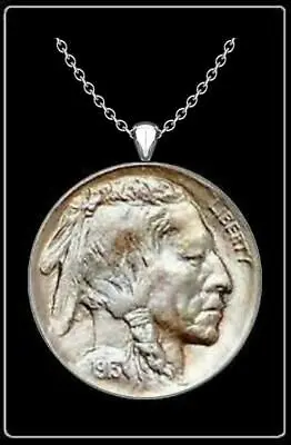 INDIAN HEAD NICKEL Necklace - Silver Us Vintage Buffalo Coin Pendant Jewelry 24  • $12.95