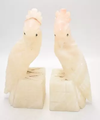 Vintage Alabaster Carved Cockatoo Bookends White Stone Bookends • $77.28