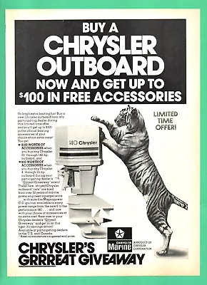 1978 Chrysler Outboard Tiger Boating Vintage Print Ad Approx.  8 By 11 Inches • $7.99