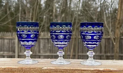$75 • Buy 3 Val St Lambert Cut Glass Blue To Clear Port Wines