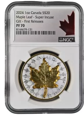 2024 Canada Super Incuse Maple Leaf 1 Oz Silver Gilt NGC PF70 $20 Coin FR • $399