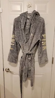 Victoria Secret Pink Belted Bathrobe Gray Soft Plush Bling M/L • $15