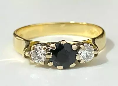 18K Solid Yellow Gold W/ 0.28CT Diamond & Sapphire Ring Size O 1/2 -  7 1/4 • $648