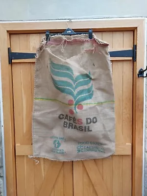 Cafes  Do Brasil Used Large Empty Coffee Nylon & Hessian Burlap Jute Bag Sack • £6