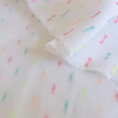 White 100% Cotton Dobby Voile Fine Woven Fabric 145cm Wide Neon Flecks • £7.79