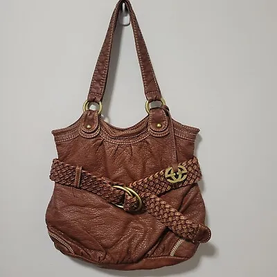 Red By Marc Ecko Brown Faux Leather Buckle Tie Soft Hobo Shoulder Bag Purse 90's • $11.99