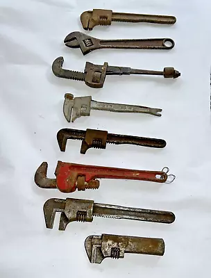 Antique Tools Adjustable Monkey Pipe WRENCH Lot Of 8  Rare Vintage Tools • $75