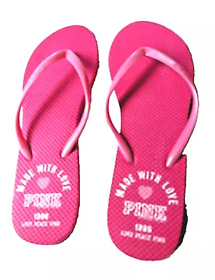 Victoria's Secret PINK Flip Flops Sz L   Made With Love  • $14.99